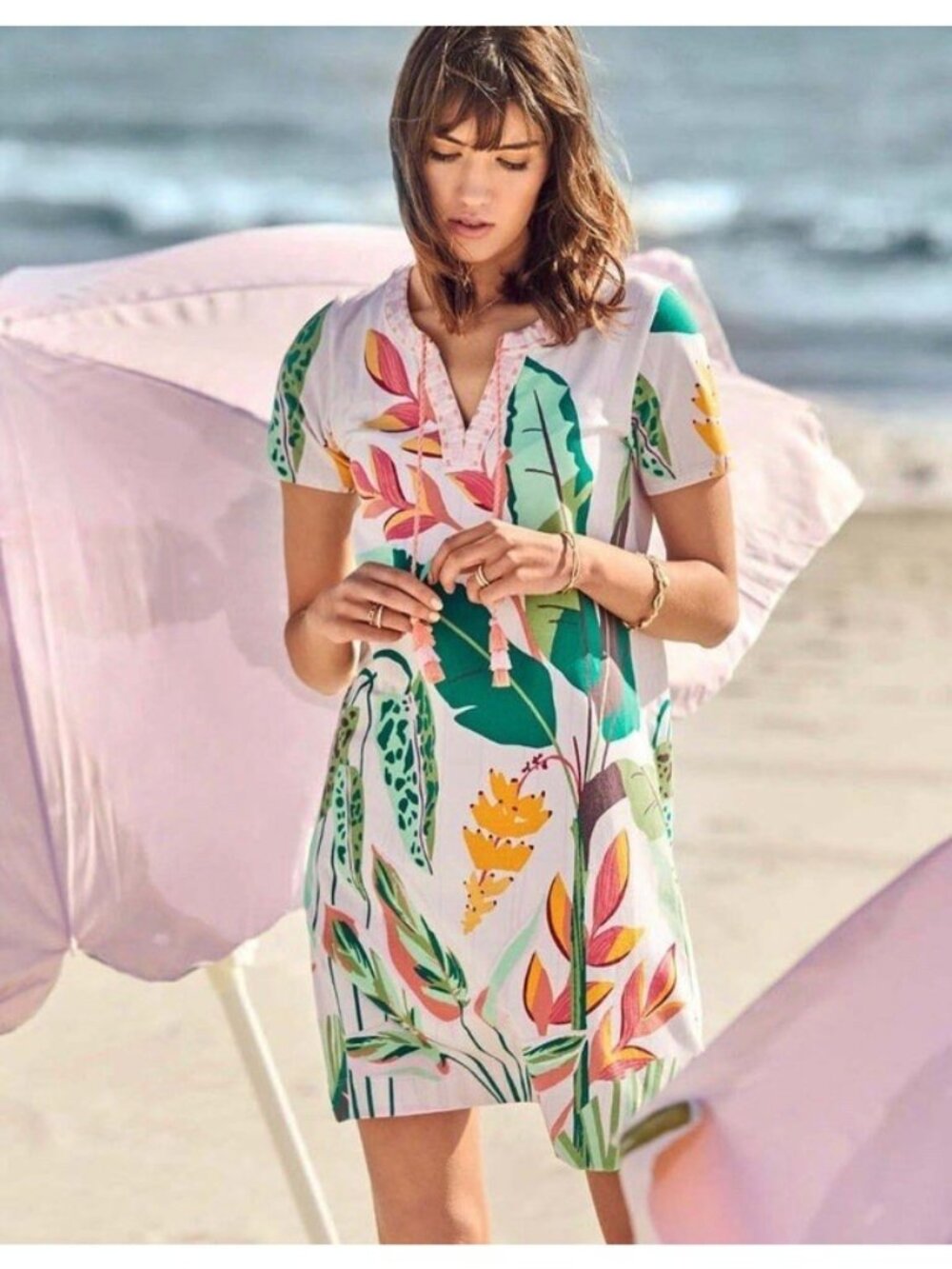 Spartina 449 Brielle Pink Lemonade Tropical Dress Size L Beach Tropical Resort